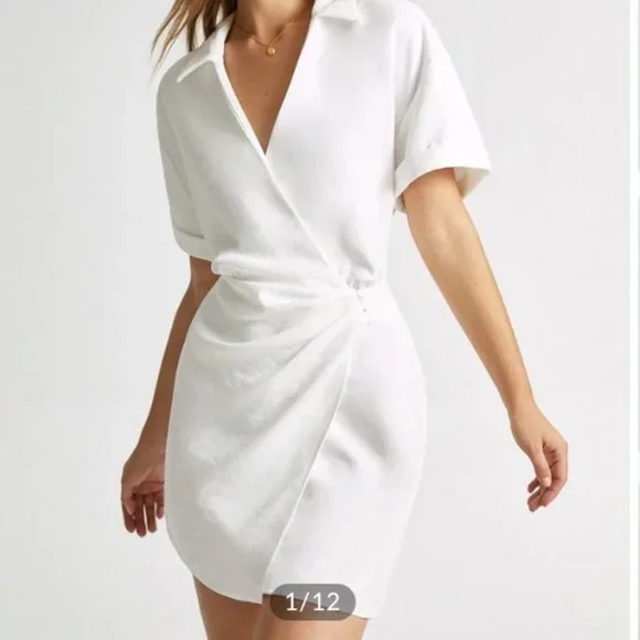 white christmas dresses Monrow Women's Mini Wrapped Ruffle Dress – Saint Bernard main image 0